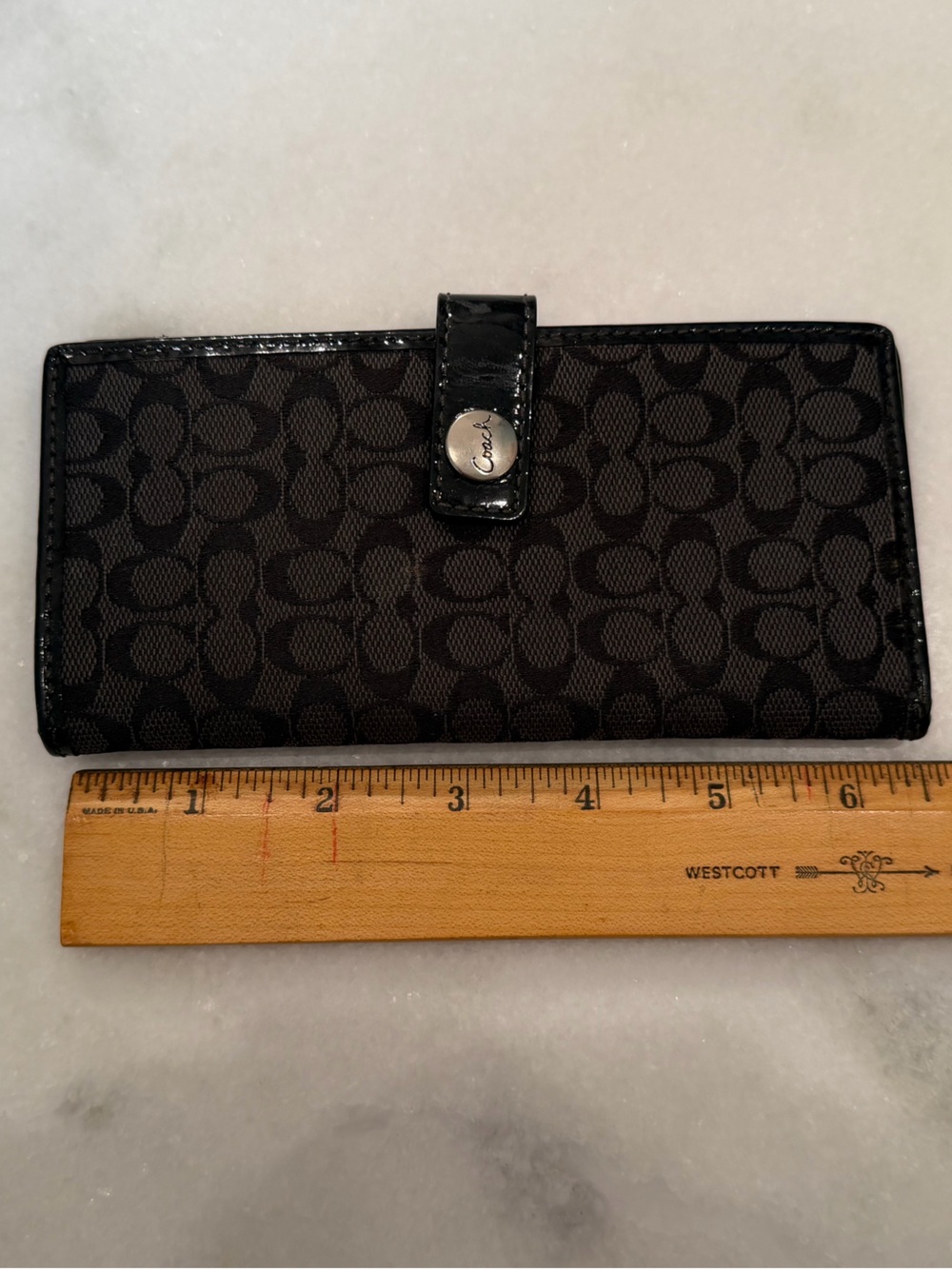 Coach Black Signature Canvas Wallet Case with Snap Closure Vintage